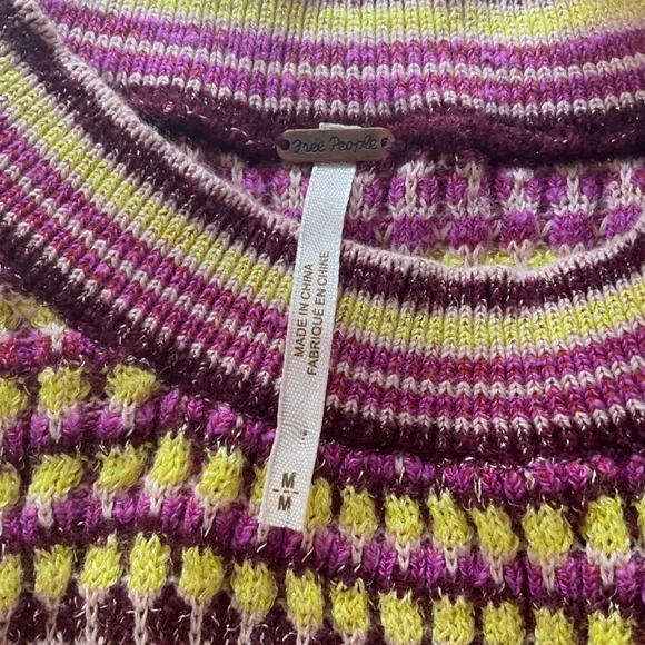 NEW FREE PEOPLE Into You  Shimmer Mini SweaterDress Pink Metallic Retro Stripe - Picture 10 of 16